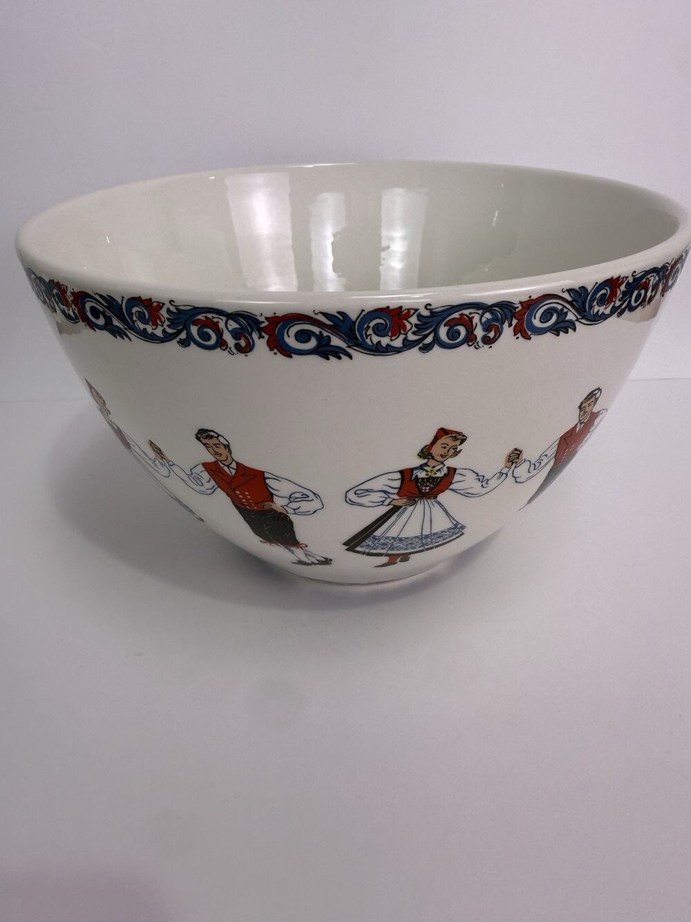 Vintage Figgjo Norway Hardanger Dancers Mixing Serving Bowl 8.75” Scandinavian